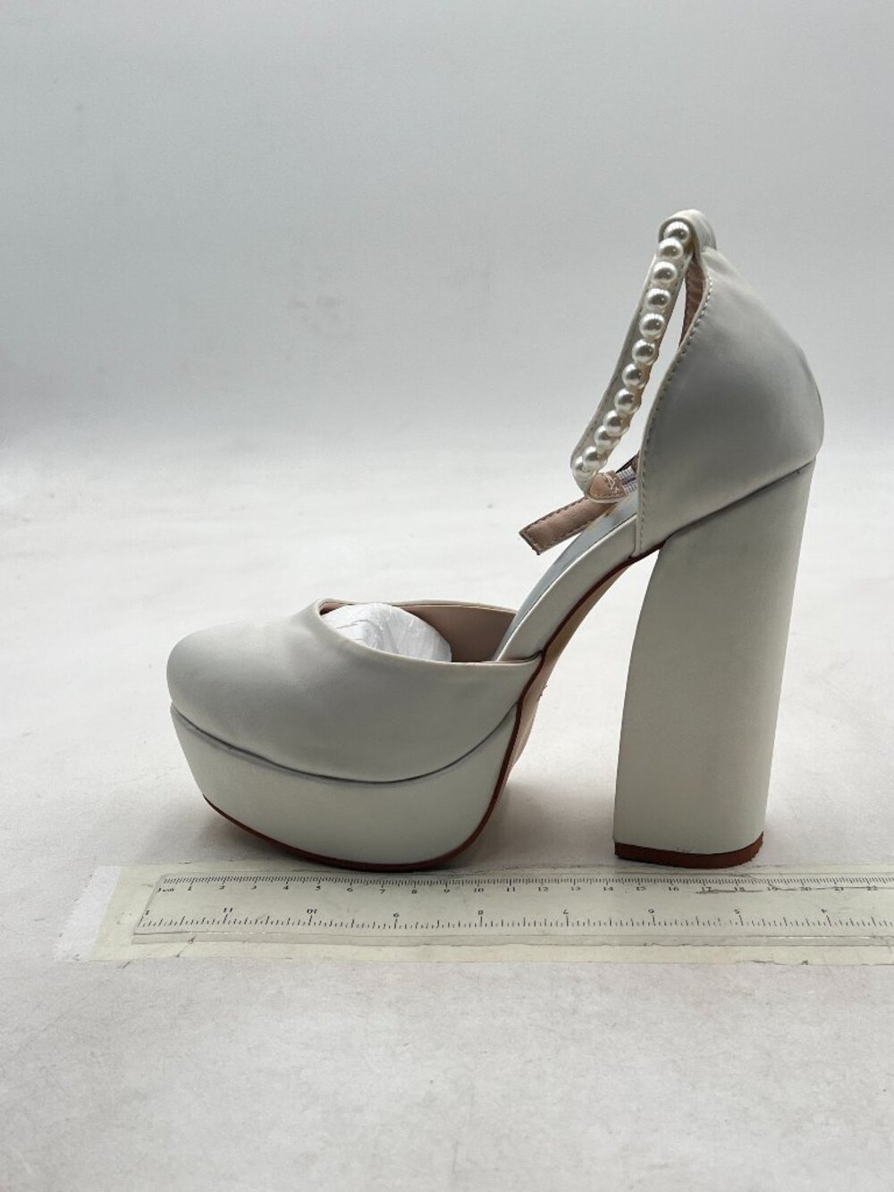 FYS White Round Toe Pump Platform Chunky High Heels Bejeweled Ankle Strap Shoes - Picture 2 of 8